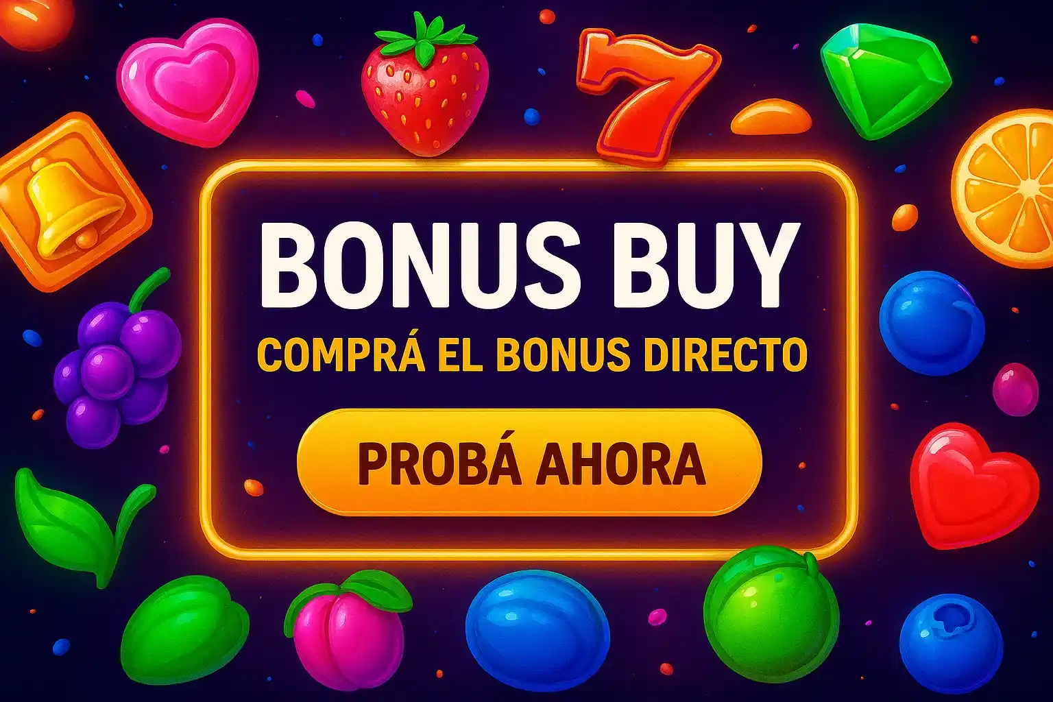 Banner de tragamonedas con BONUS BUY, comprá el bonus directo y botón probá ahora